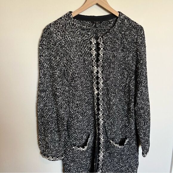 Talbots Women Marled Black White Silver Longline Sweater Cardigan - Picture 2 of 13
